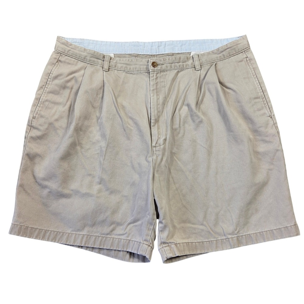 Gap Bay Ridge Mens Khaki Tan Pleated Chino Shorts Size 42 100% Cotton Twill